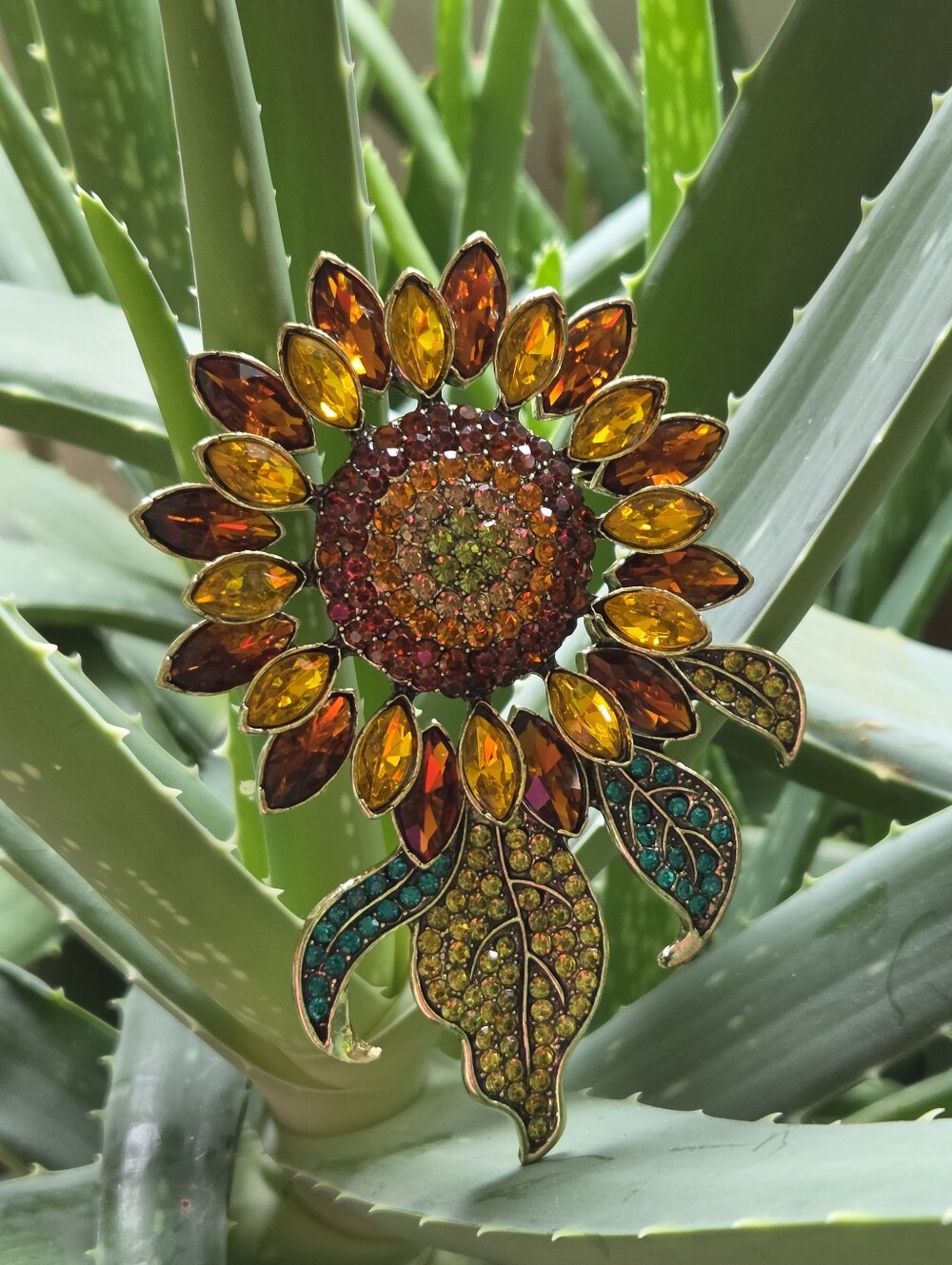 Large Jeweled Sunflower Brooch